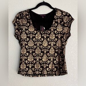 Material Girl Top Black Gold Size Large Short Sleeve